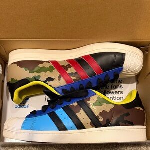Men Adidas Camouflage and Blue Superstar Shoes